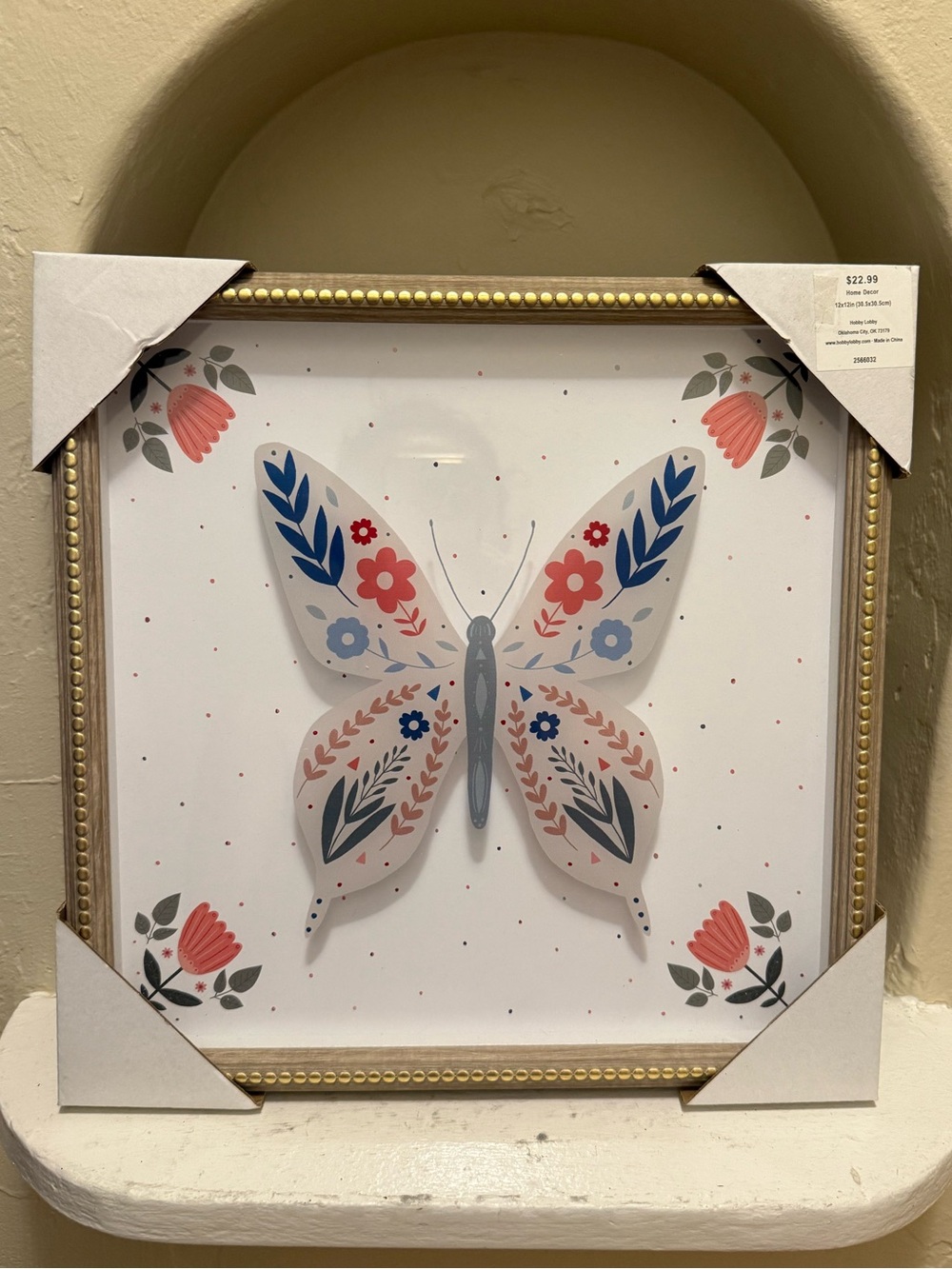 Hobby Lobby Coral, Blue and Gray Butterfly Floral Wall Art
